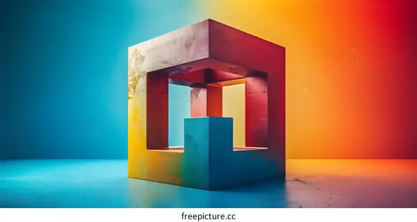 Colorful 3D rendering of a concrete cube