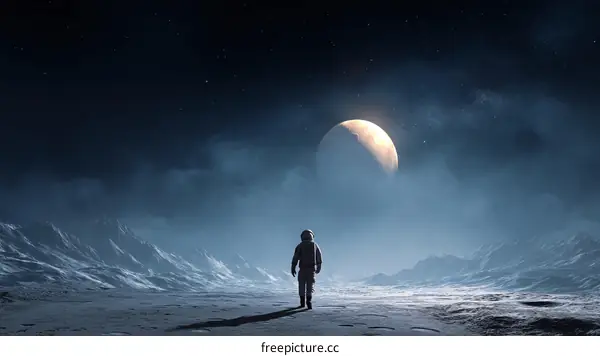 Astronaut Alone on a Alien Planet at Night