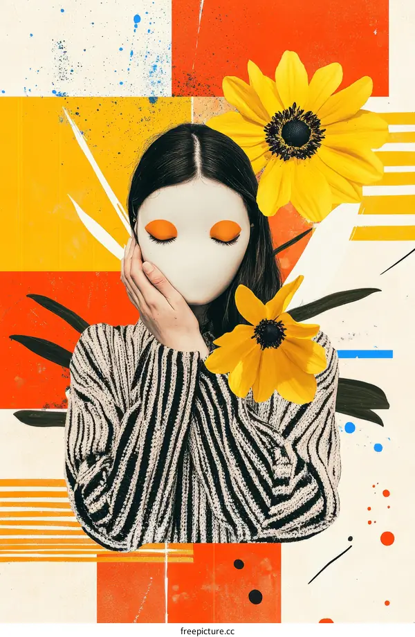 Abstract Art Collage of a Woman with Flowers