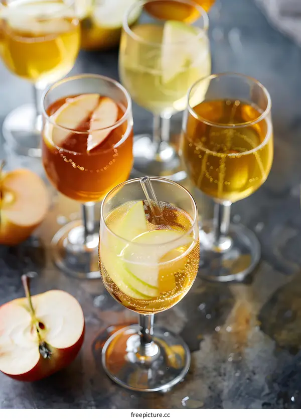 Apple Cider Cocktail with Slices of Apple