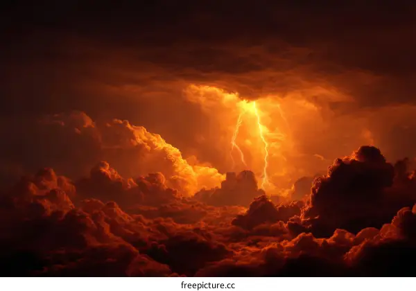 Fierce Lightning Striking Through Dark Clouds