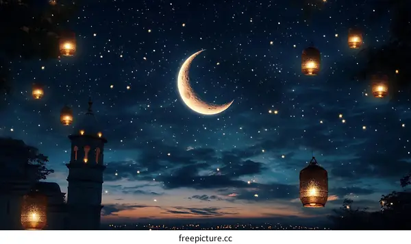 Night Sky Ramadan Lanterns and Mosque