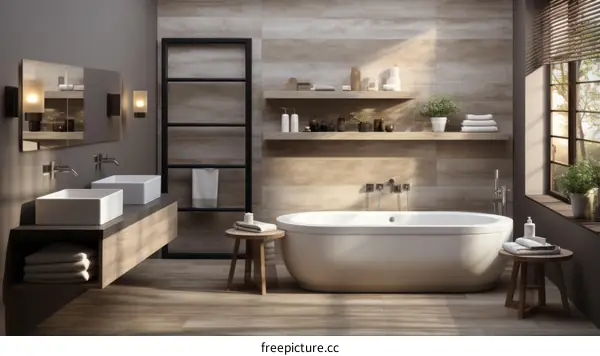 Bathroom interior with natural stone tiles