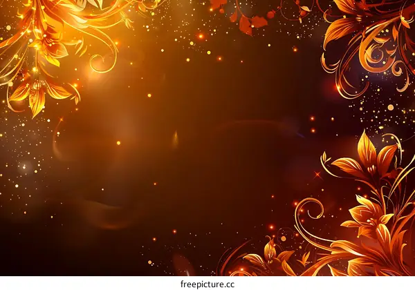 Golden flowers and vines bloom against a dark background