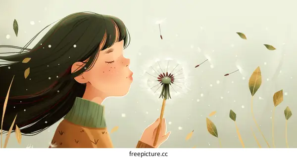 Little Girl Blowing Dandelion Seeds