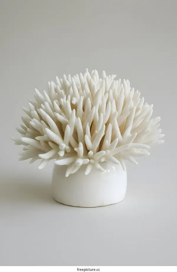 White Coral Sculpture in a White Ceramic Vase