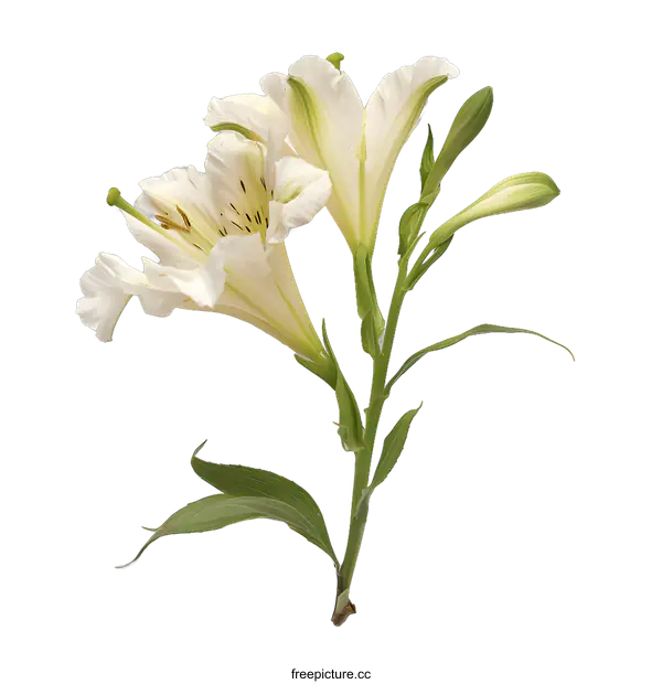 [Transparent Background PNG]White Lily Flower Stem Isolated On White Background