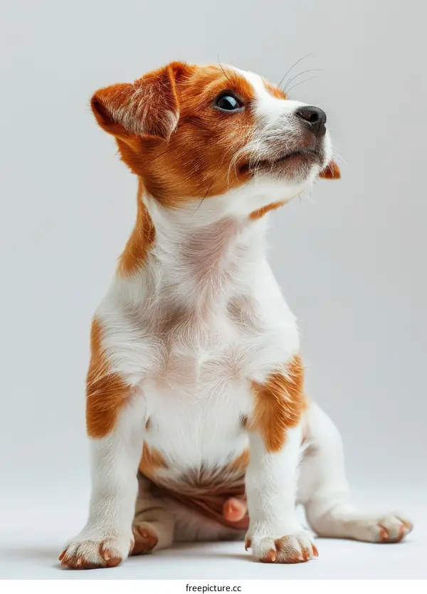 A cute puppy sitting on a white background