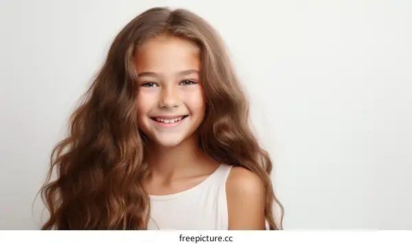 Portrait of a smiling young girl with long brown hair
