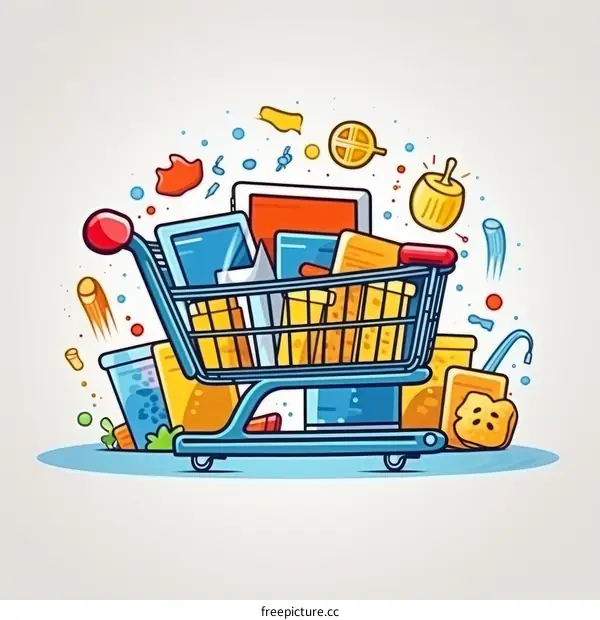 Shopping cart full of groceries