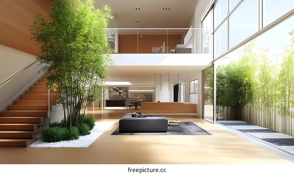Modern Spacious Home Interior with Bamboo Garden
