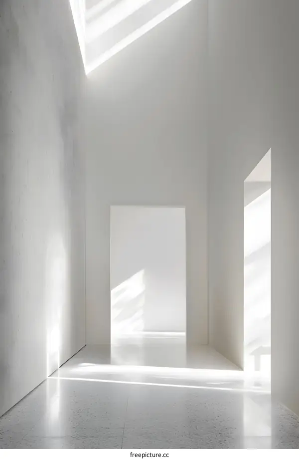 Minimalist Interior Design With White Walls And Sunbeams
