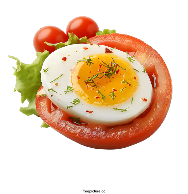[Transparent Background PNG]Boiled Egg with Tomato and Herbs