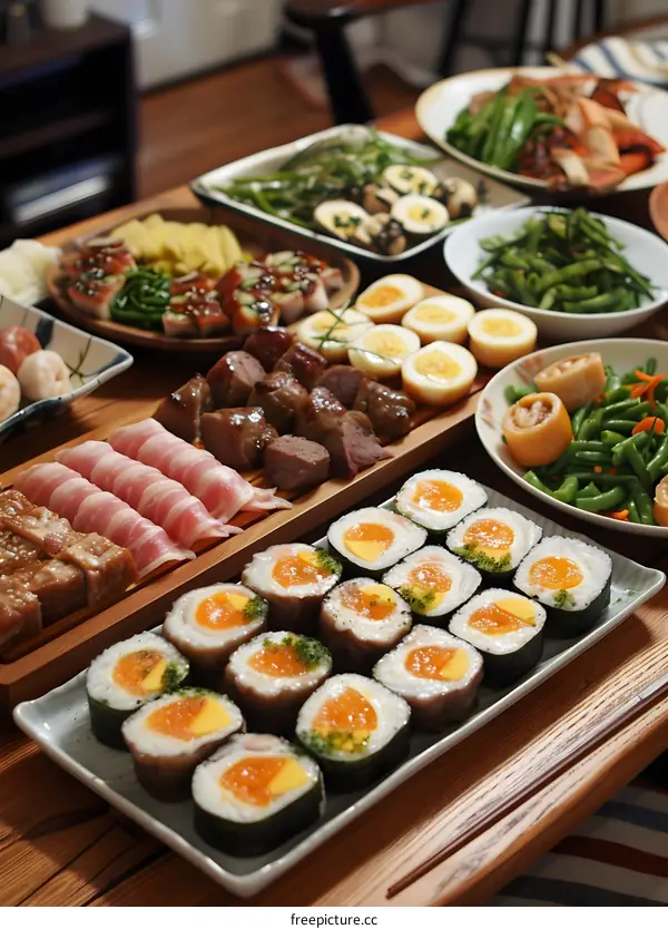A table full of delicious Japanese food