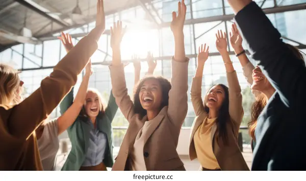 A group of diverse businesswomen celebrating their success