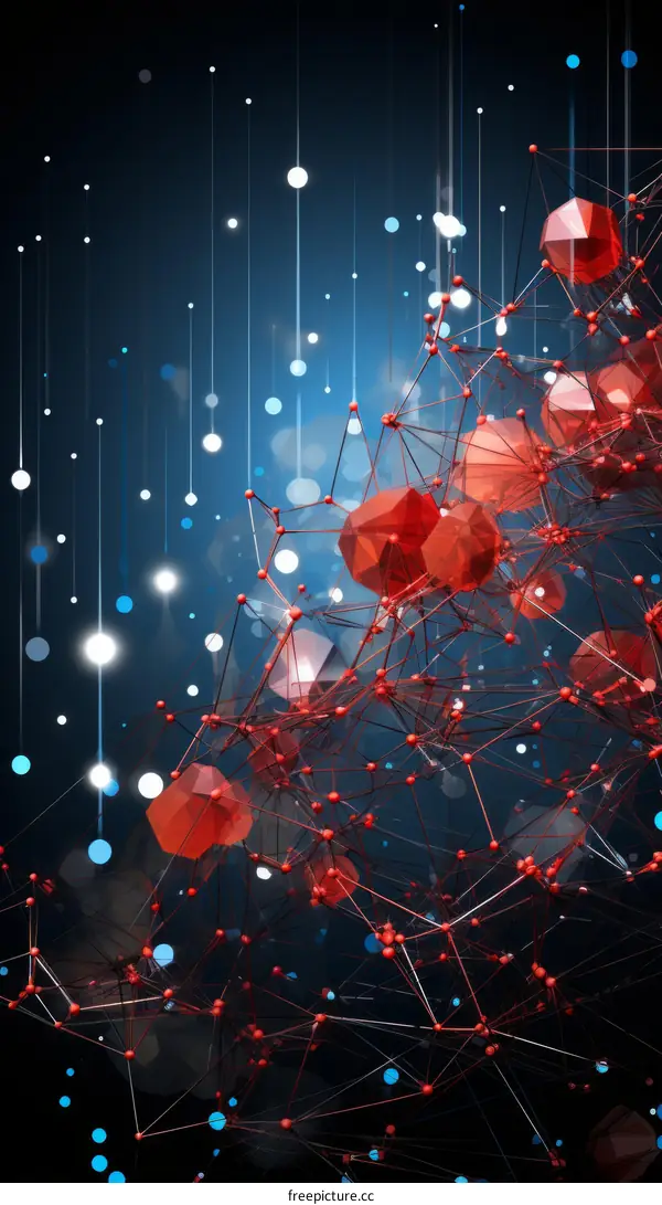 Red and blue abstract background with polygonal shapes connected by lines