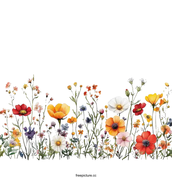 [Transparent Background PNG]Colorful Wildflower Meadow Illustration