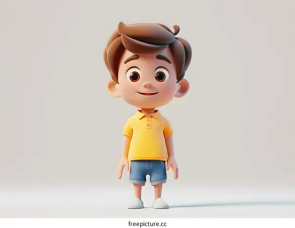 A 3D rendering of a cute cartoon boy
