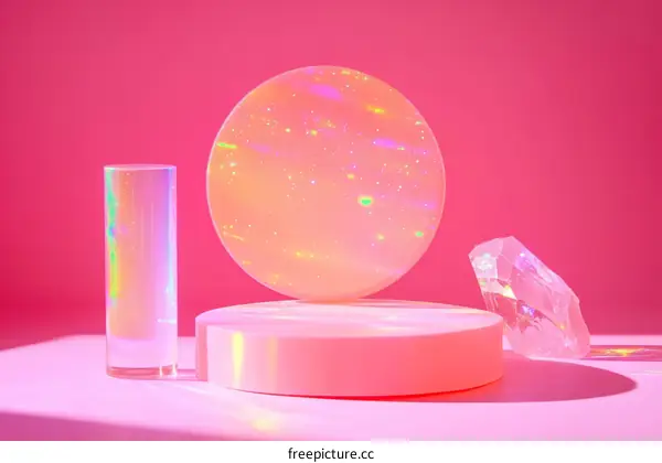 Abstract Pink Geometric Composition with Crystal