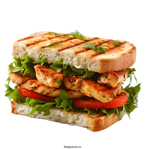 [Transparent Background PNG]Grilled chicken sandwich with lettuce and tomato