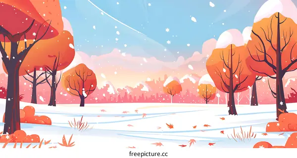 Snowy Winter Forest Landscape Illustration