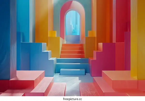 Colorful Abstract Room with Stairs