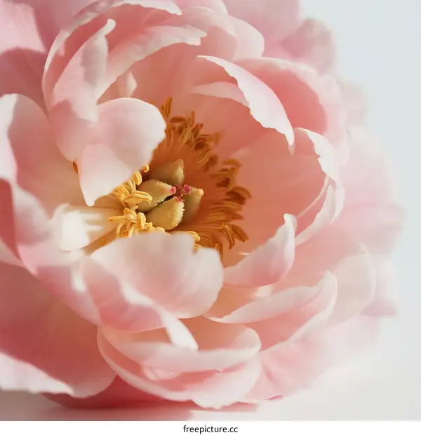Close-up of a delicate pink peony flower with soft petals