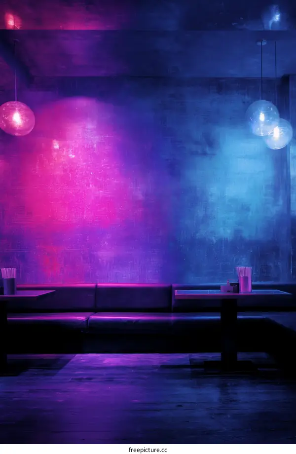 Neon Lit Nightclub Lounge Interior