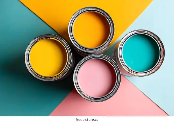 Colorful Paint Cans on a Geometric Background