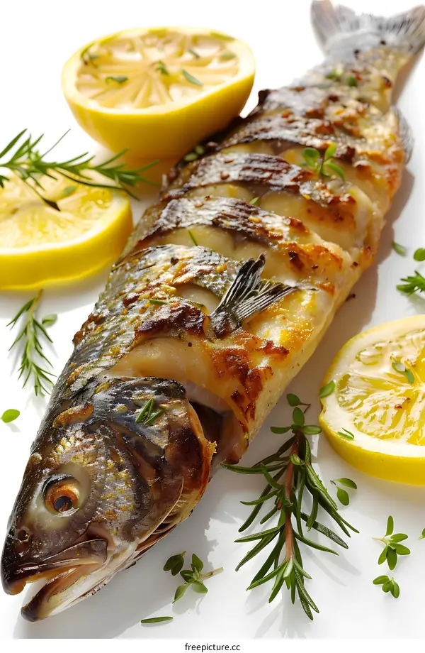 Grilled fish with lemon and herbs