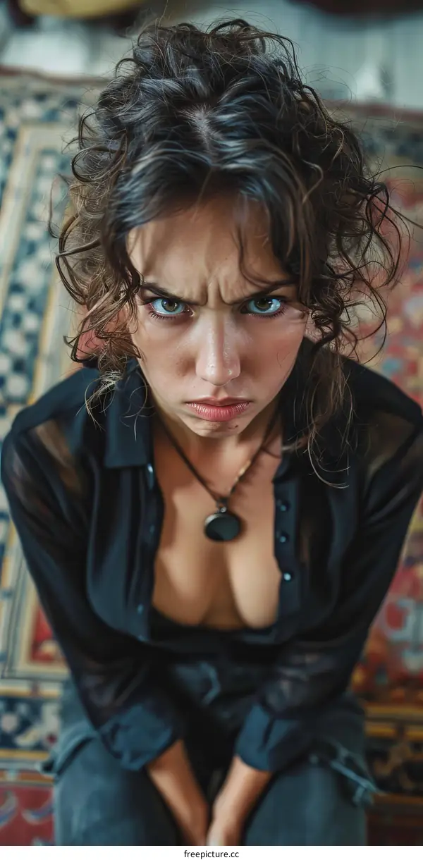 Portrait of Young Woman with Angry Facial Expression
