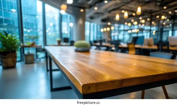 Modern Office Workspace with Wooden Table
