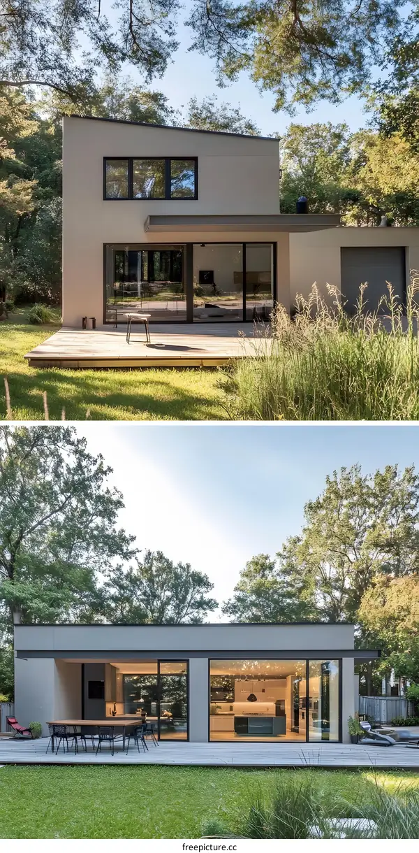 Modern House with Large Windows and Deck