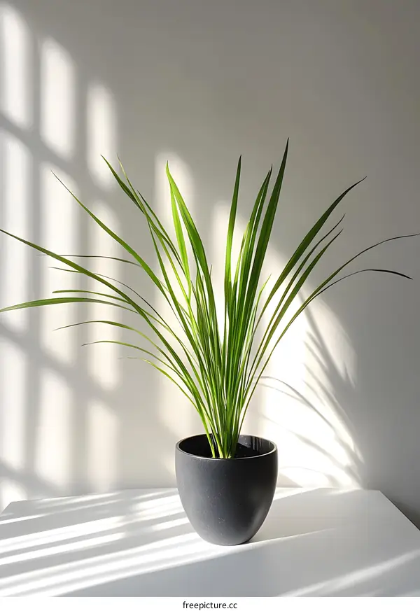 Green Plant in a Black Pot with Window Light
