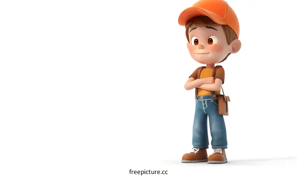 3D Cartoon Boy with Arms Crossed