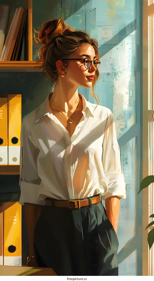 Woman in White Shirt Looking Out Window