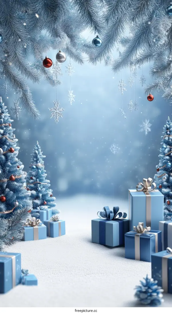 Winter Christmas Scene with Presents