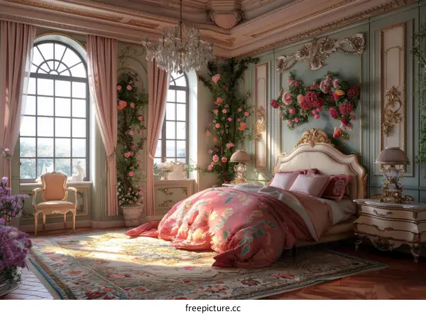 Elegant Vintage Floral Bedroom Interior Design