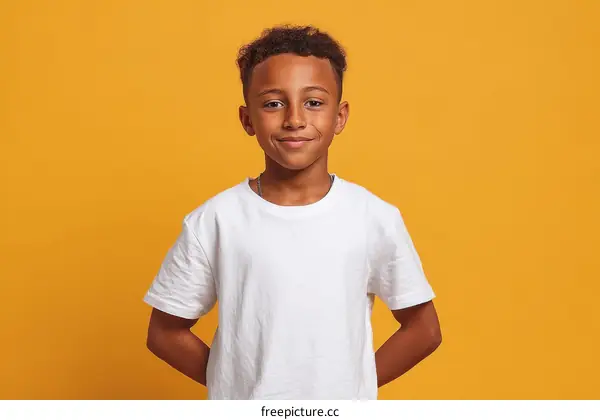 Smiling African American Boy in White T-shirt