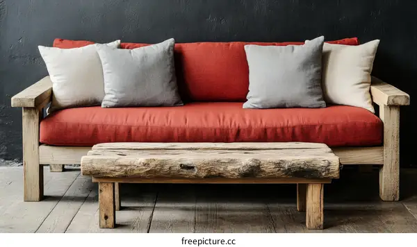 Rustic Wooden Sofa and Coffee Table Set