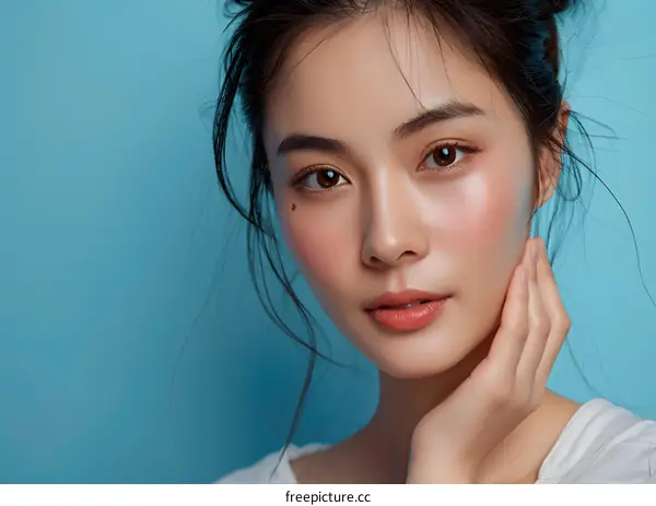 Beautiful Asian Woman with Soft Skin and Glowing Makeup