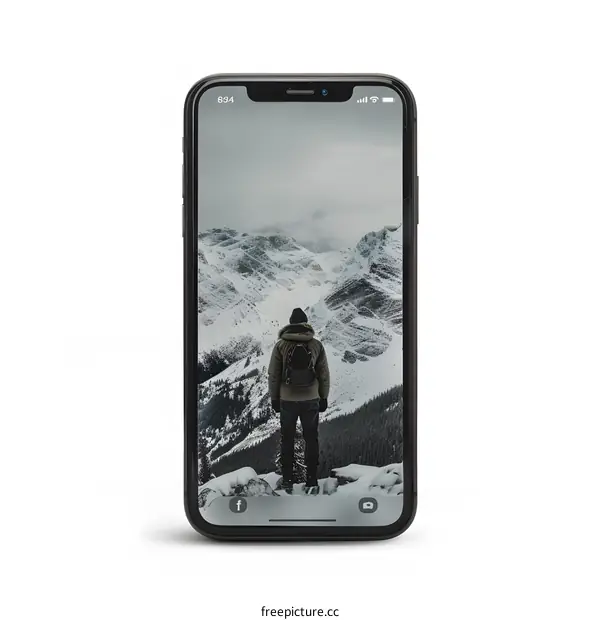 Man Standing On Mountain Peak With A Phone In Hand