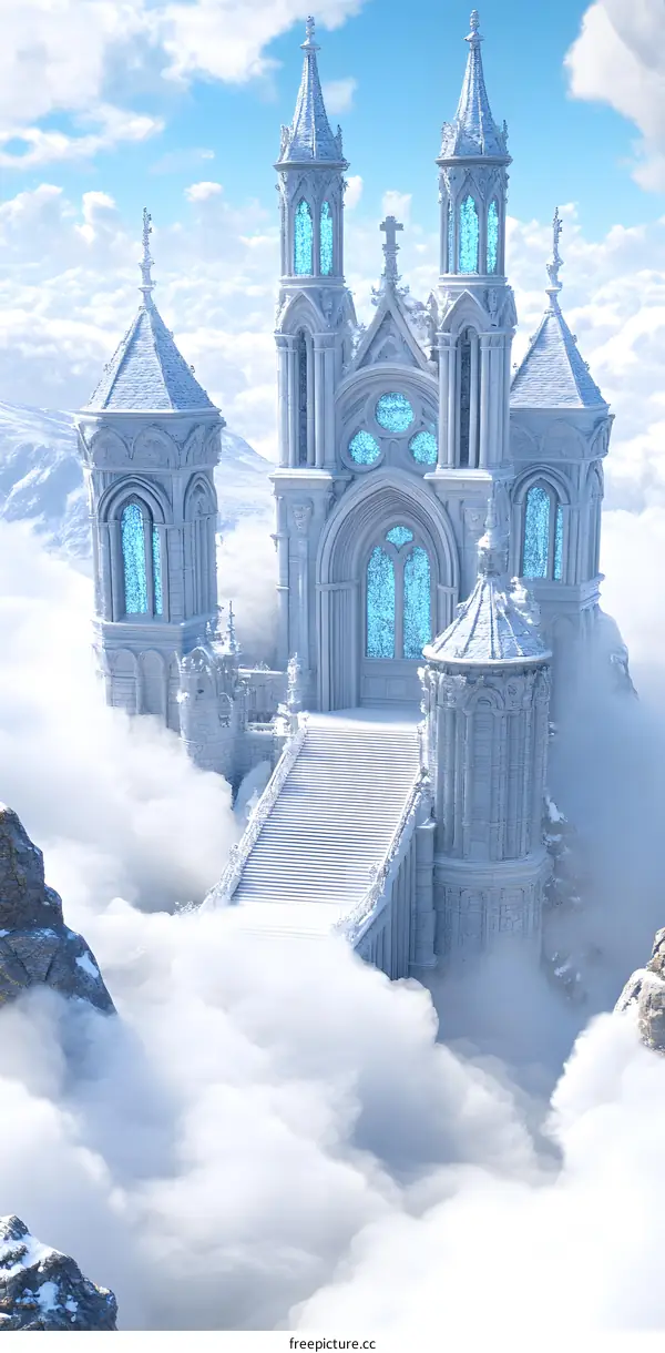 Fantasy White Castle Above Clouds