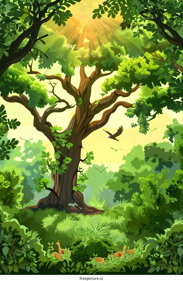 Sunlight Streaming Through The Forest