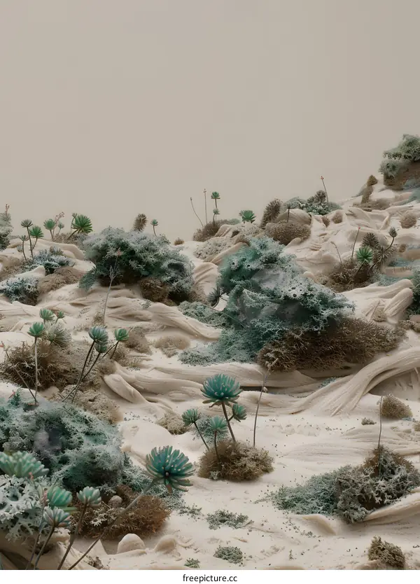 Abstract Desert Landscape with Green Plants