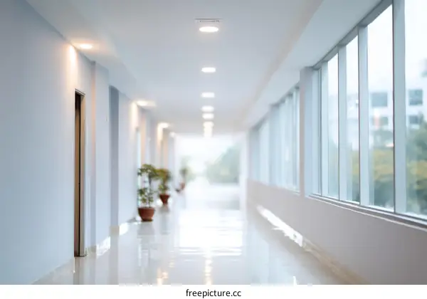 Modern Empty Corridor in a Light and Bright Office Building