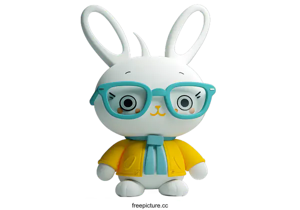 [Transparent Background PNG]A cute 3D illustration of a rabbit wearing glasses and a yellow jacket