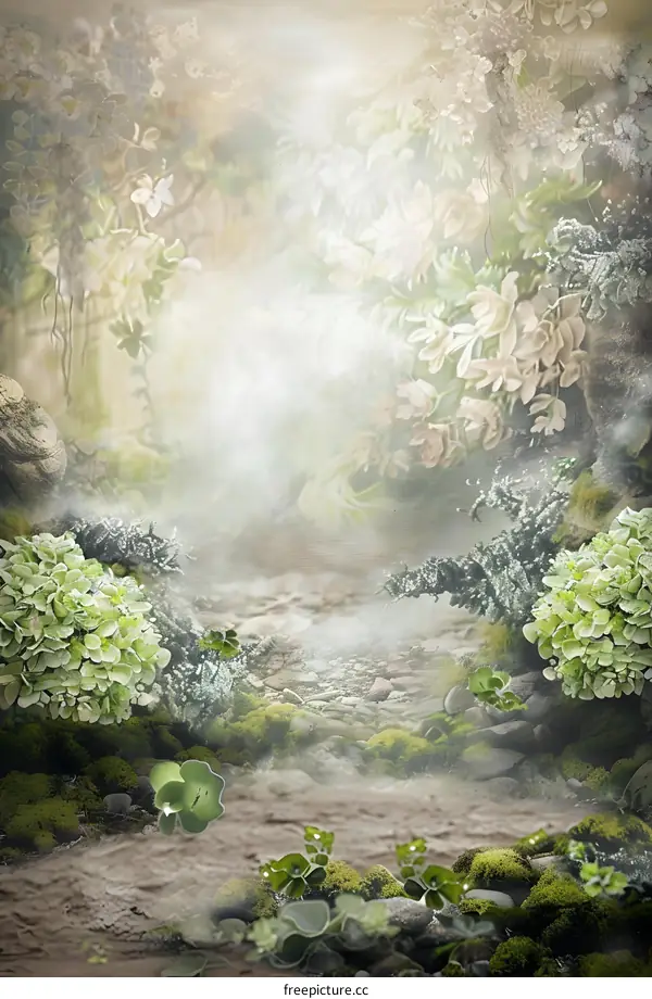 Fantasy Forest Pathway With Green Plants