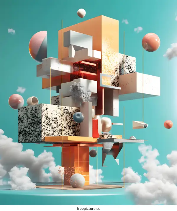 Abstract 3D Geometric Shapes in a Dreamlike Setting