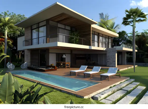 Modern Tropical House with Swimming Pool and Patio